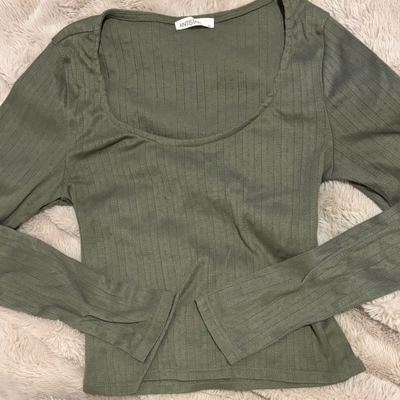 Olive Green Ribbed Knit Top - Picture 2 of 5